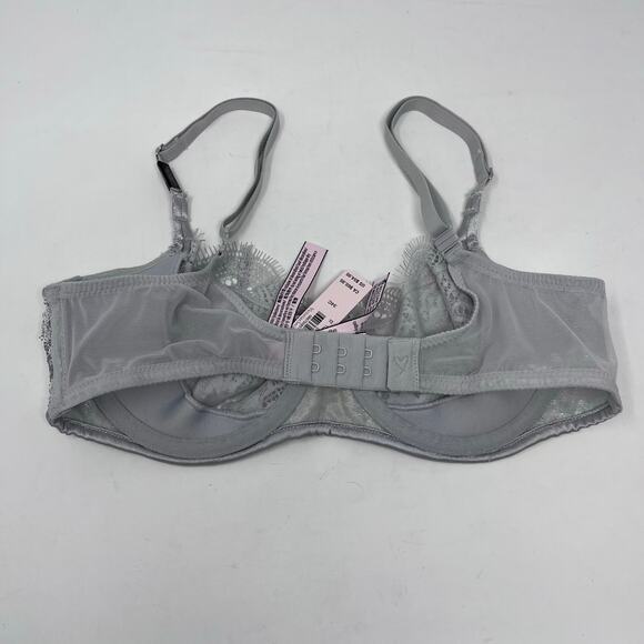 Victorias Secret Push Up Bra Womens 32C Dream‎ Angels Gray Lace Silver Sequins - Picture 2 of 5
